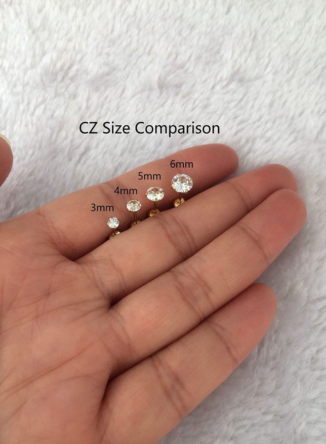 Renkovte Dainty Flat Screw Back CZ Stud Earrings,Secure Screw on Flatback Cubic Zirconia Earrings for Cartilage Helix Piercing for Women Hypoallergenic (6mm CZ, Gold) - Image 5